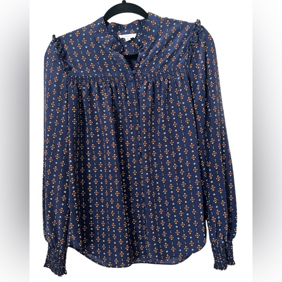 a love a 100% Silk Long Sleeve Button Down Blouse in Navy Size Medium - Picture 1 of 8